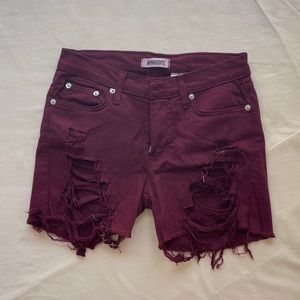 Aphrodite Burgundy Distressed Shorts